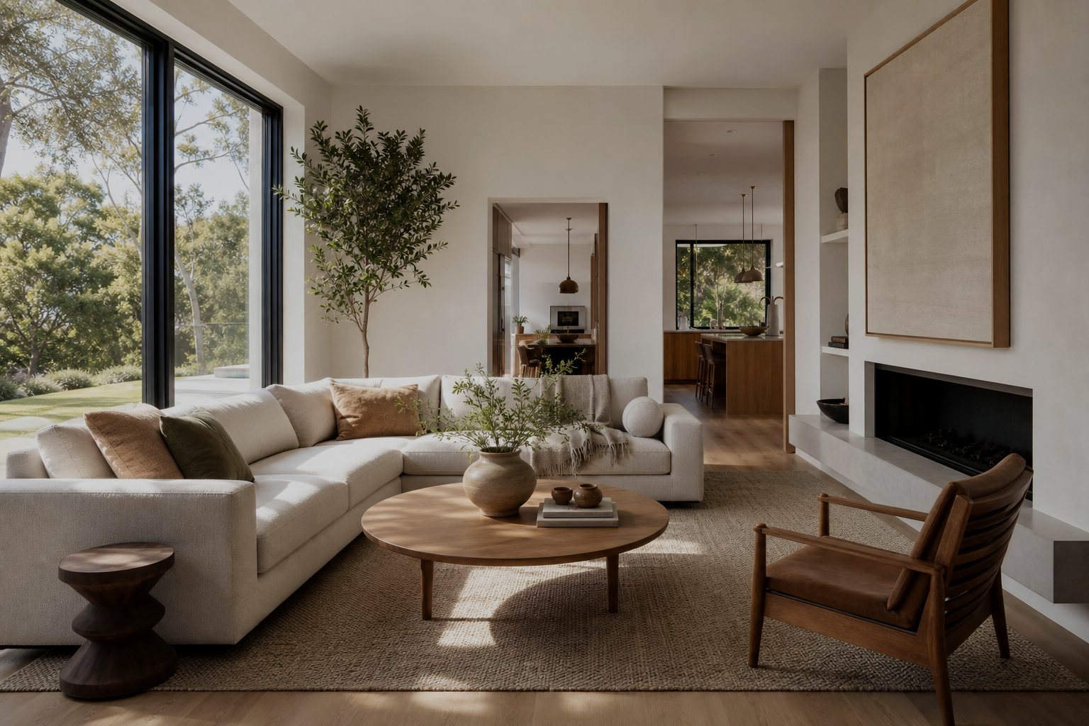AI-generated concept image of a bright modern living room interior